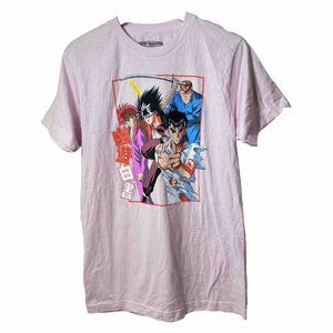 Anime Yuyu Hakusho Men's Light Pink Graphic Print Short Sleeve T-Shirt Medium